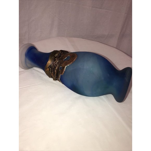 Handmade Art Glass Vase Coated Metal Blue - Picture 6 of 9